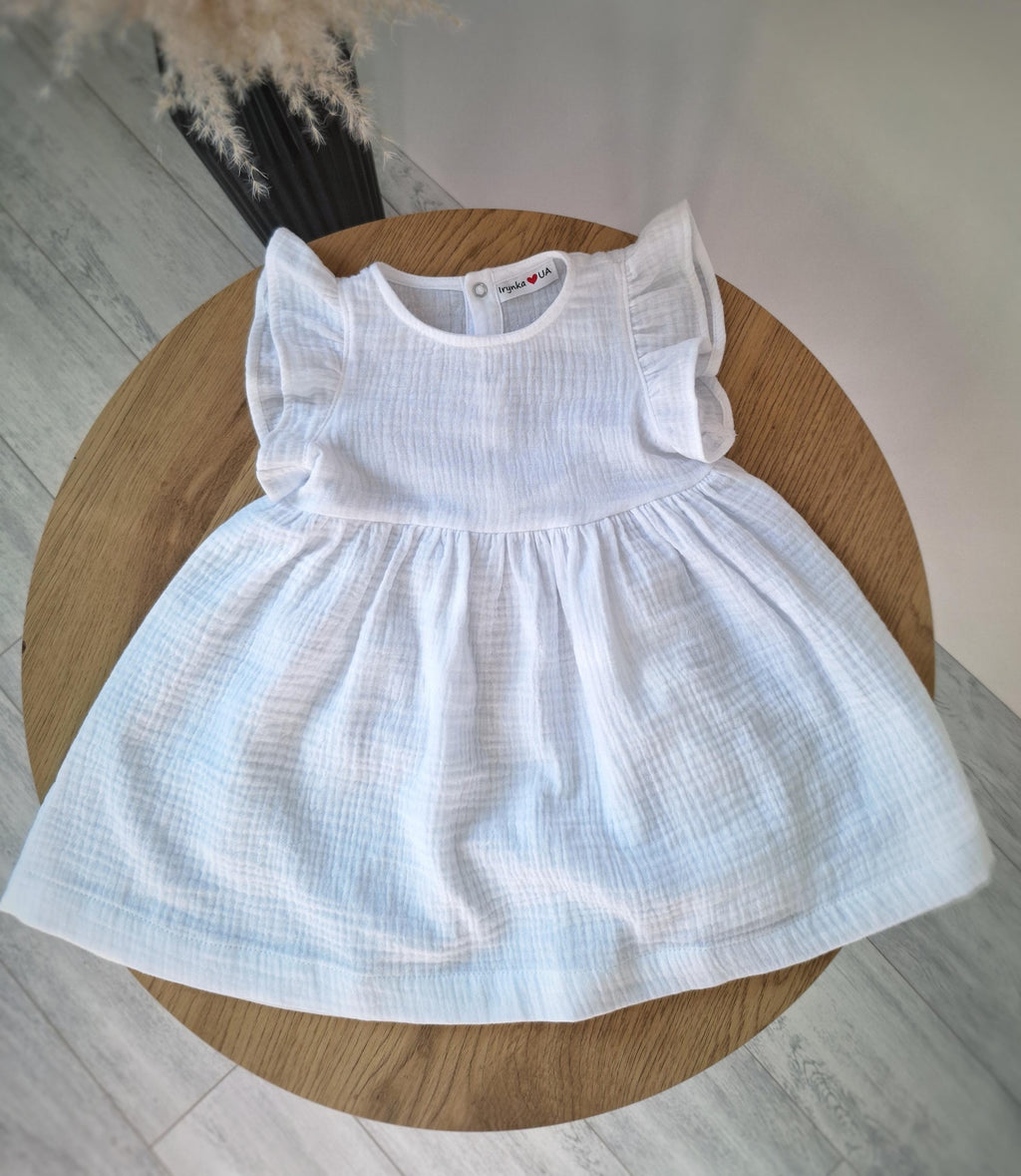 Velvona® Handgefertigtes Baby-Taufkleid aus Bio-Musselin mit Rüschenärmeln